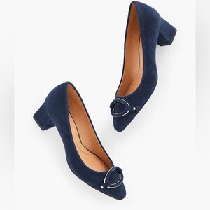 Talbots Kayla buckle block heel blue suede pump